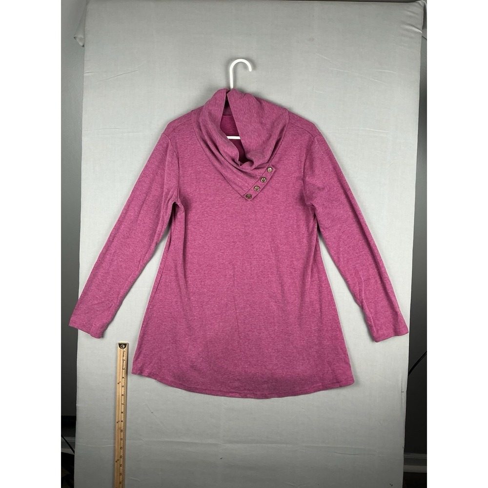Miusey Womens Sweater Large Pink Cowl Neck Button Accent Long Sleeve
